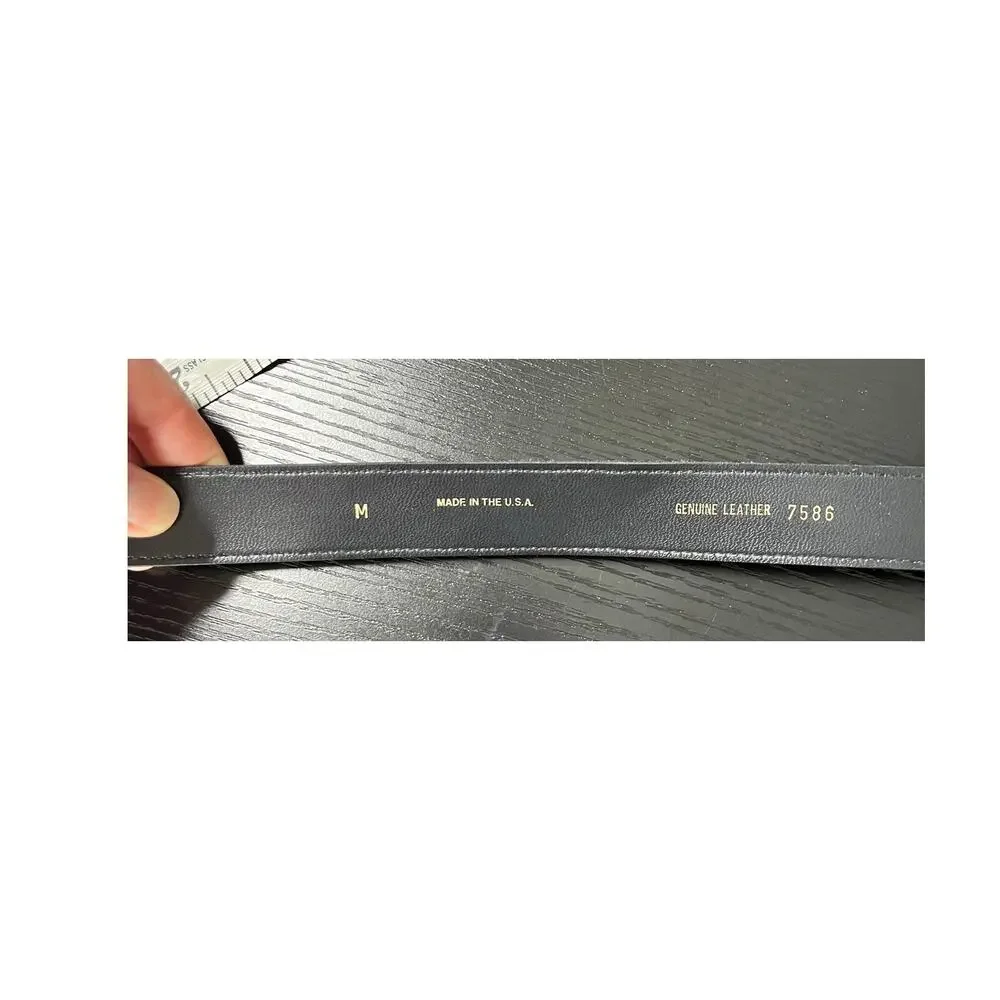 Vintage 90's Classic Navy Blue Leather Belt with Goldtone Buckle and Belt Tip